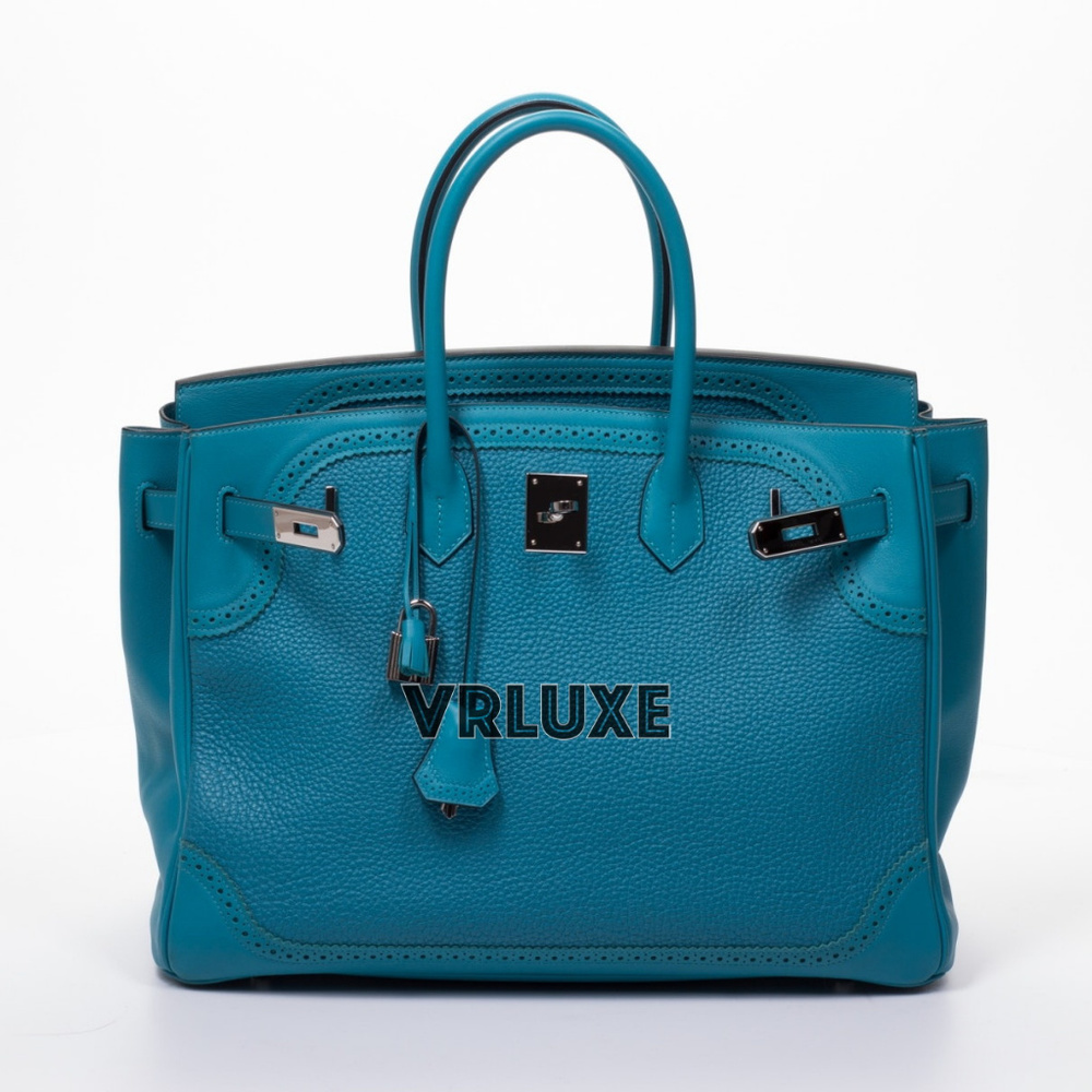 HERMES Birkin 35 Ghilliess Blue PHW Turquoise Bag - Picture 3 of 8